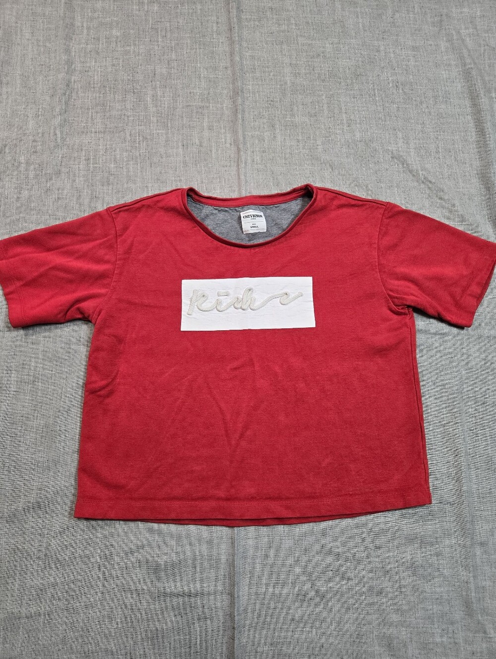 Chevignon France Women's Small Red Short Sleeve Crop T-Shirt White Rope Patch